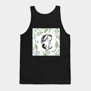 Horse Lover Art Sage Green Floral Pattern Frame Design Horses Tank Top